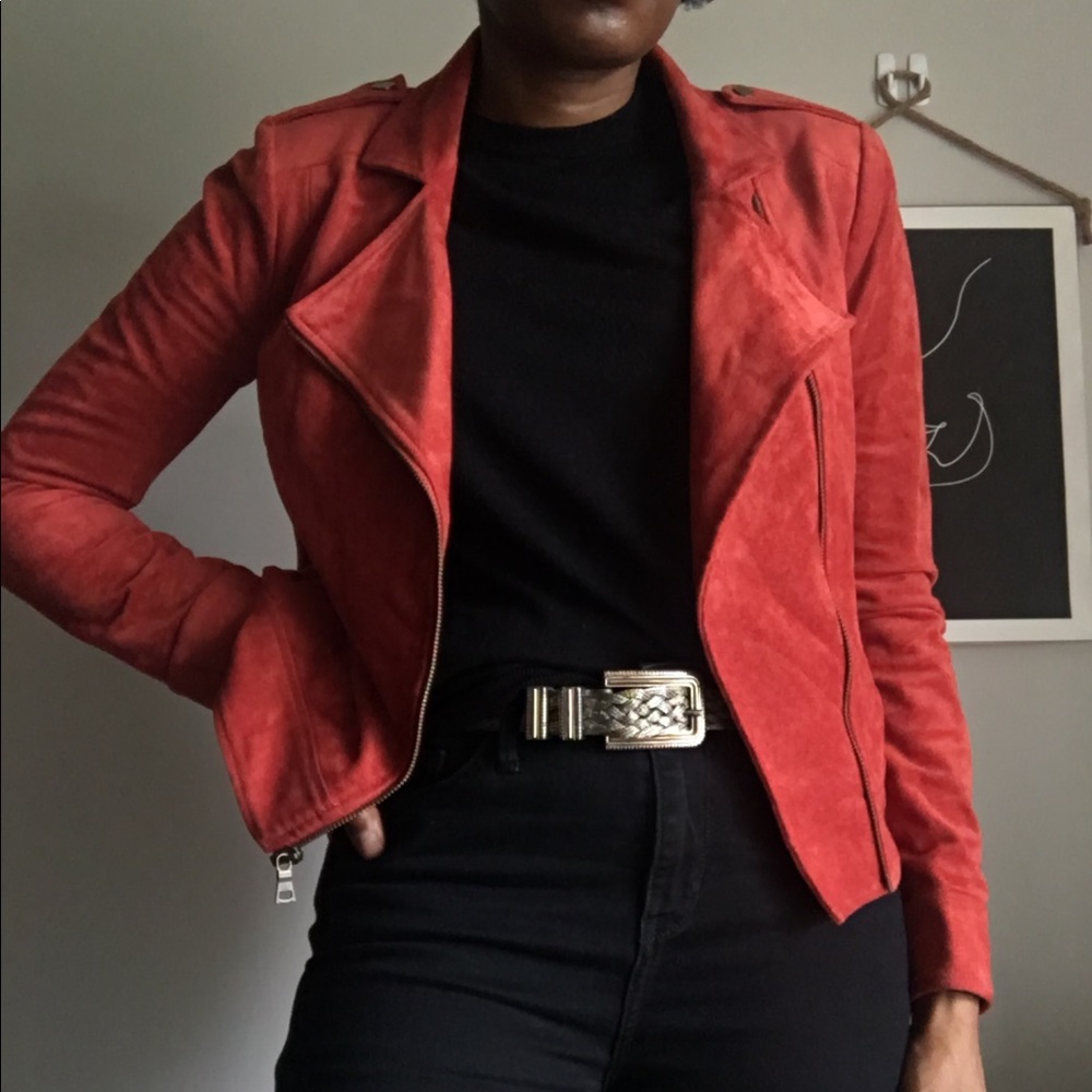 BCBGMAXAZRIA cognac suede like moto jacket Size S